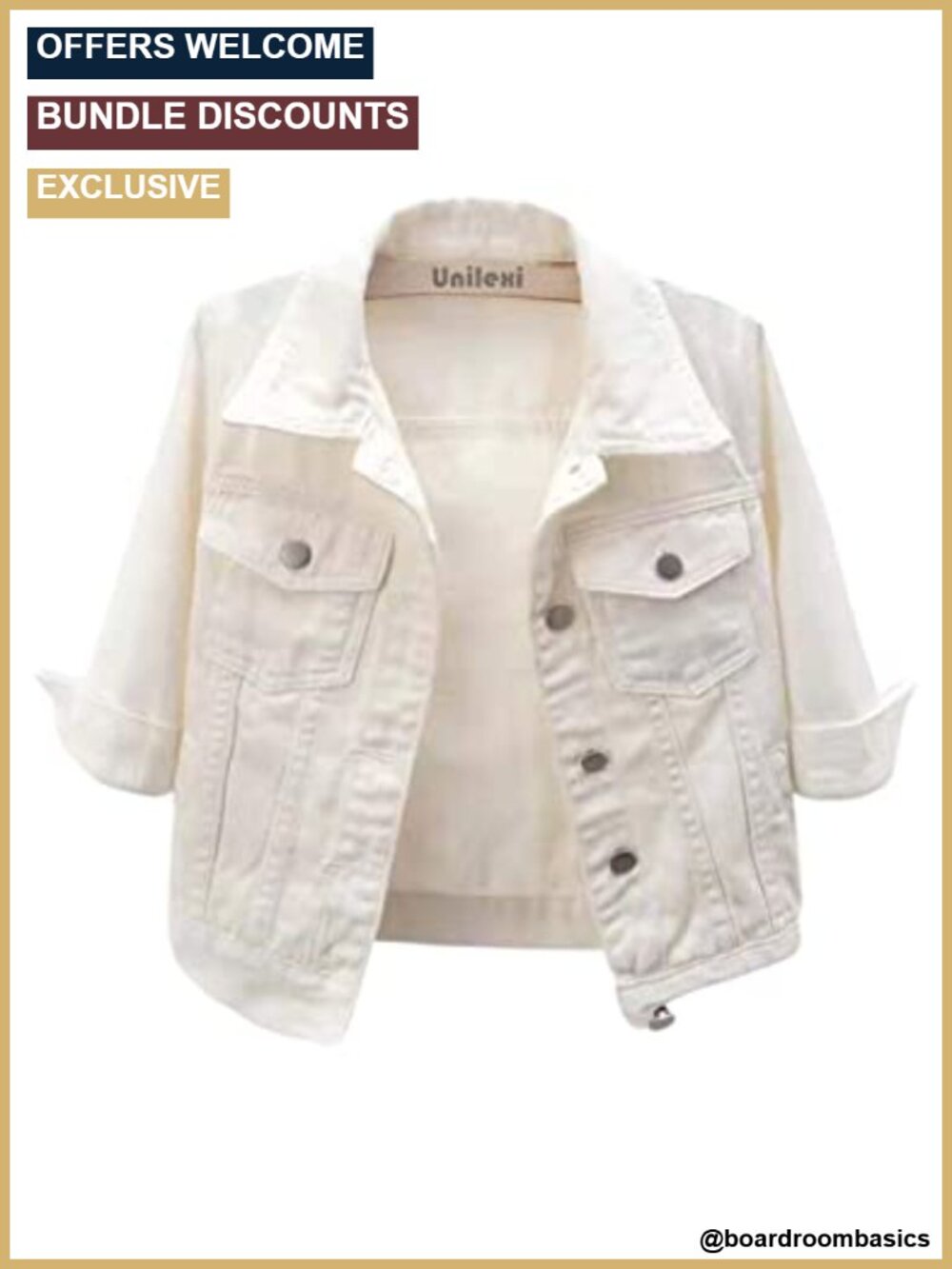 Women's 3/4 Sleeve Cropped Denim Jacket Light Wash Button Trucker Coat